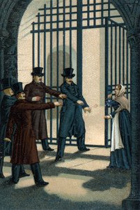 Los Cuatro Sargentos (Bories, Pomier, Raoulx y Goudin) de La Rochelle acusados bajo la Restauración de querer derrocar la monarquía y guillotinados en 1822. Su crimen es pertenecer a la Carbonería. de Unknown artist