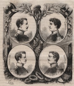 Los Cuatro Sargentos (Jean Francois Bories (1795-1822), Jean Joseph Pommier (1796-1822), Marius Claude Raoulx (1797-1822)) y Charles Goubin (1798-1822) de La Rochelle acusados bajo la Restauración de querer derrocar la monarquía y guillotinados en 1822