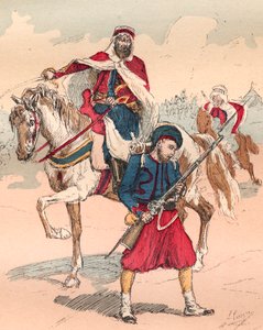 El ejército francés bajo el reinado de Luis Felipe de 1830 a 1848 - Zouave y Spahi - Grabado de 1882 en “Histoire de dix ans: 1830-1840” Louis-Blanc (1811-1882) de Unknown artist