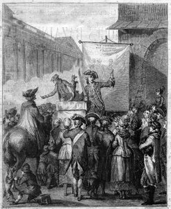 El charlatán francés en el siglo XVIII. Grabado en “Le XVIIIème siècle: mores, usages et costumes” por Paul Lacroix de Unknown artist