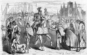 Los franceses fueron a Burdeos el 23 de junio de 1451 bajo Carlos VII, el fin de la reconquista contra los ingleses. Grabado del siglo XIX