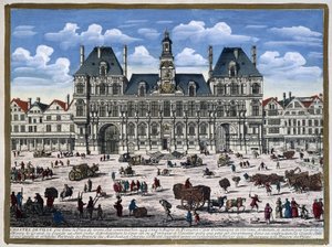 El Hôtel de Ville de París y su plaza en el siglo XVI - grabado de Unknown artist