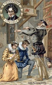 Los hugonotes, de Giacomo Meyerbeer. Cromo de finales del siglo XIX de Unknown artist