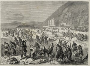 La Insurrección en Dalmacia (las Bocas de Cattaro) - insurrección contra el reclutamiento impuesto por el gobierno austriaco - EVENTOS EN DALMACIA. INSURGENTES ATACANDO EL FUERTE ESTATAL TRINITA, CERCA DE CATARO (Bocas de Kotor) - Bahía de Kotor - 1869 de Unknown artist