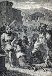 La intervención de las mujeres sabinas. Grabado 1884 de Unknown artist