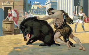 Los trabajos de Hércules: Hércules y el jabalí, principios del siglo XX (cromo) de Unknown Artist