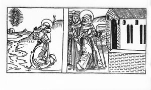 La vida de San Bernardo de Menthon (923 - 1008). Grabado de “Leben der Heiligen - sommerteil” (El libro de los santos) de Jacobus (James) de Voragine (1228-1298). Lubeck 1488 de Unknown artist