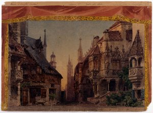 Los maestros cantores de Núremberg (Les Maitres Chanteurs de Nuremberg), WWV 96, ópera de Richard Wagner creada en 1868. Escenografía de Ferrario para La Scala en Milán
