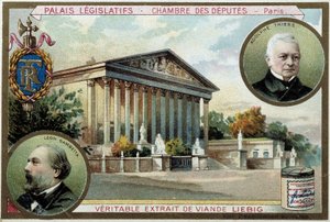 La Asamblea Nacional y Retratos de Gambetta y Thiers - cromo. Liebig, principios del siglo XX