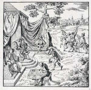 El Príncipe de Condé obtuvo de Carlos IX (1550-1574) un edicto por el cual permitió a los calvinistas ejercer su religión en el reino (Paz de Saint Germain firmada el 08/08/1570) - en “Colección de 39 figuras que representan las calamidades de Francia desd