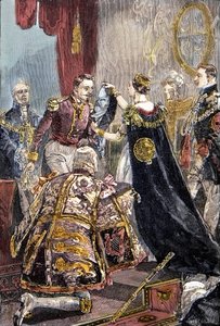 La Reina Victoria invistiendo al Emperador de los Franceses con la Orden de la Jarretera en el Castillo de Windsor de Unknown artist