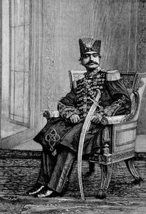 El Shah de Persia, Nassr-ed-din (Nasser-ed-din), en traje ceremonial.