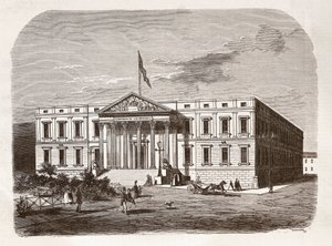 El Parlamento Español (Congreso de los Diputados), Madrid. Grabado del siglo XIX. de Unknown artist