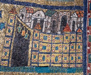 La visión de la Jerusalén celestial: detalle de Jerusalén representada en una ciudad fortificada. (detalle) de Unknown artist