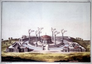 La antigua ciudad de Nínive, antigua ciudad de Asiria, mostrando la vista imaginaria de un palacio asirio. de Unknown artist
