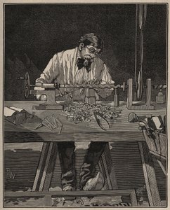 El arte del torno: modelado de una columna torso. Grabado de 1885 en “Les arts et metiers illustres” por Adolphe BITARD. de Unknown artist