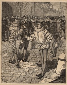 El arte del giro: la pelota. El Rey Enrique III (1551-1589) y sus cortesanos jugando al bilboquet en la calle. Grabado de 1885 en 