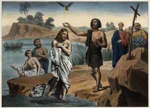 El bautismo de Cristo. Grabado anónimo de mediados del siglo XIX. de Unknown artist