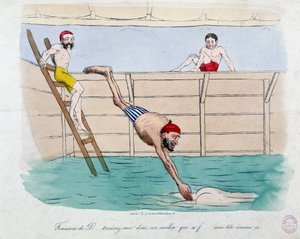 El baño: caricatura de baños públicos (piscinas) en París - siglo XIX, Carnavalet