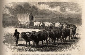 El gran buey de las llanuras y su yugo. Grabado para ilustrar el viaje al lejano oeste americano, por M. L. Simonin, en 1867, publicado en "Le tour du monde, nouveau journal des voyages", editado por Edouard Charton de Unknown artist