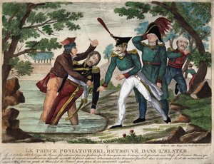 El cuerpo del Príncipe José (Jozef) Antoni Poniatowski (1763) encontrado en el río Elster el 23 de octubre de 1813, grabado de la época de Unknown artist