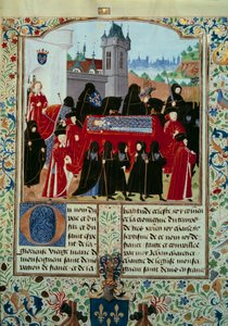 El cuerpo del difunto Rey Carlos VI (1368-1422) es llevado, detrás de la procesión el nuevo Rey Carlos VII (1403-1461) el 22/10/1422 Miniatura del manuscrito “Crónicas de Carlos VII” (Ms. fr. 2691) por Jean Chartier de Unknown artist