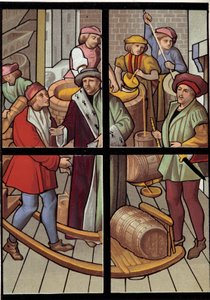 Los cerveceros. Litografía de una vidriera de la catedral de Tournai del siglo XV. Siglo XIX. París, artes decorativas