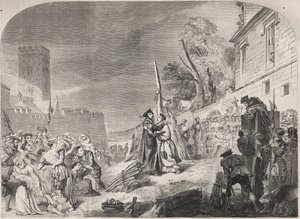 La quema de los obispos Nicholas Ridley y Hugh Latimer en la hoguera cerca de las puertas del Balliol College, Oxford, Inglaterra. de Unknown artist