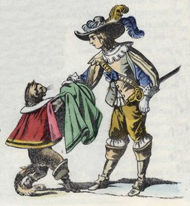 El gato y su amo, el Marqués de Carabás. Ilustración del cuento “El gato con botas” de Charles Perrault. de Unknown artist