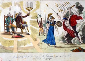 El siglo de las Luces: filósofos Jean Jacques Rousseau y Voltaire, del pasado, iluminan al pueblo - alegoría de Unknown artist