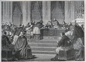 El clero de Francia e Italia se reunió en París para la Asamblea del Consejo Nacional Francés el 9 de junio de 1811, presidida por el Cardenal Fesch (1763 - 1839). de Unknown artist