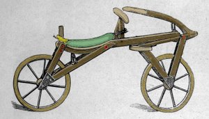 El "célérifère" o draisiana, inventado por el Barón Carl Drais von Sauerbronn en 1816.