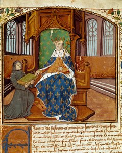 El cronista Enguerrand de Monstrelet (1400-1453) dona su libro al rey Carlos VII (1403-1467). Miniatura de 