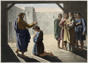La coronación de David: Samuel designa a David como rey de Israel. Grabado anónimo del siglo XIX de Unknown artist