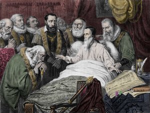 La muerte de Jean Calvin (1509 - 1564).