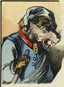 El perro Medor. Ilustración del cuento "Bon medor y la Pequeña Cabrita". En "Cuentos del hogar para los pequeños". Grabado anónimo del siglo XIX de Unknown artist