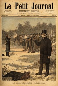 El duelo con pistola (prohibido en Francia desde 1626) entre los diputados Paul Deroulede (1846-1914) y Georges Clemenceau (1841-1929), sin daño. Grabado en “Le petit journal” 7/01/1893. Colección Selva de Unknown artist