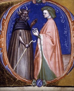 El encuentro con el Demonio. Manuscrito del siglo XIV. Biblioteca comunale di Rimini de Unknown artist