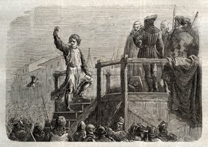 La ejecución de Conradin (o Conrado de Hohenstaufen) Rey de Sicilia y Duque de Suabia (1252-1268) por orden de Carlos de Anjou después de la batalla de Tagliacozzo en 1268 de Unknown artist