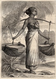 La expedición alrededor del mundo (1790-1792) por el Capitán Etienne Marchand (1755-1793): portador de agua en Timor (Timor Oriental, Indonesia) - ilustración tomada de “Los Grandes Marineros del siglo XVIII”