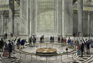 La famosa experiencia del Péndulo de Léon Foucault en 1851 demostrando la rotación de la Tierra en el Panteón de París de Unknown artist