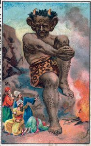 El gigante. Las maravillosas aventuras de Simbad (Sindbad) el marinero. Cuento popular de 1001 noches (mil y una noches). Cromolitografía de finales del siglo XIX. de Unknown artist