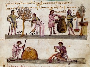 La cosecha de aceitunas, la producción de miel y el sacrificio de corderos de Unknown artist