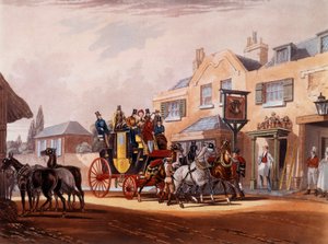 El relevo de caballos de una diligencia durante una parada en una posada de Unknown artist