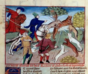 La caza del gato salvaje Miniatura tomada de “El libro de la caza” de Gaston III Phoebus, Conde de Foix, Señor de Bearn (1331-1391) de Unknown artist