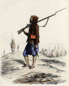 La infantería del Emir Abd-el-Kader resistiendo al ejército francés durante la expedición de Argel en 1830. En "L