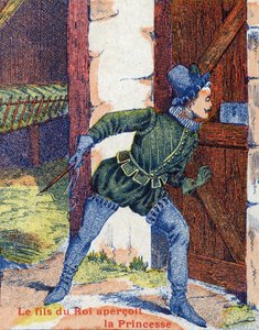 El hijo del rey vio a la princesa. Ilustración para el cuento “Piel de Asno” de Charles Perrault (1628-1703), escritor francés. Imágenes de Marcel Vagne, Jarville Nancy, sin fecha (finales del siglo XIX) de Unknown artist