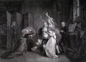 La última entrevista de Luis XVI con su familia (María Antonieta y Luis XVII). Grabado del siglo XIX. de Unknown artist