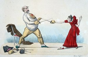 La lección de esgrima: cómo enderezar el tamaño de los jóvenes y prevenir accidentes - siglo XIX, Museo Carnavalet de Unknown artist