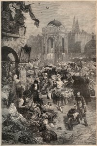 El mercado y la fuente de los Inocentes, París en el siglo XVIII - grabado del siglo XIX de Unknown artist